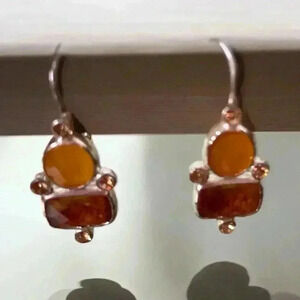 Exquisite Citrine Dangle Earrings 925 Silver Plated.